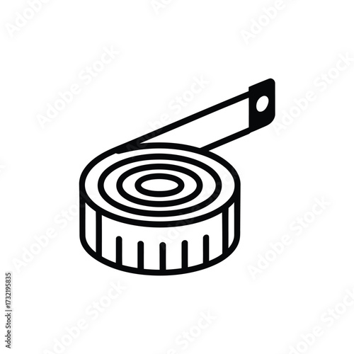 Simple line drawing of a rolled up measuring tape