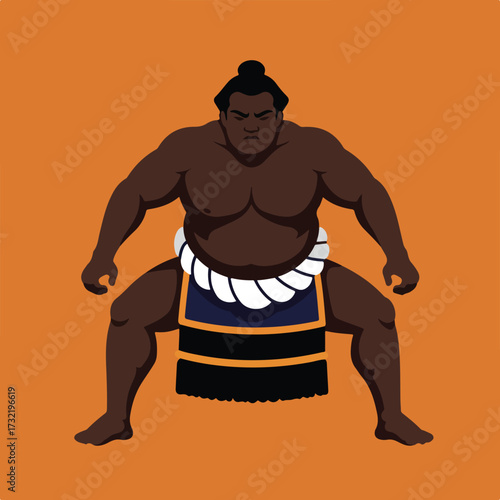 Stylized illustration of a sumo wrestler against an orange background