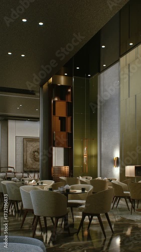 3D render vertical animation of a hotel lobby