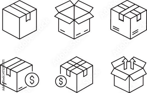 Simple cardboard box outline for delivery and storage concepts