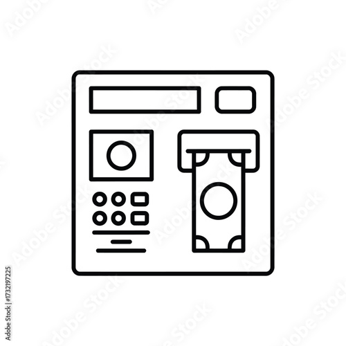 Simple line art icon of an atm dispensing cash
