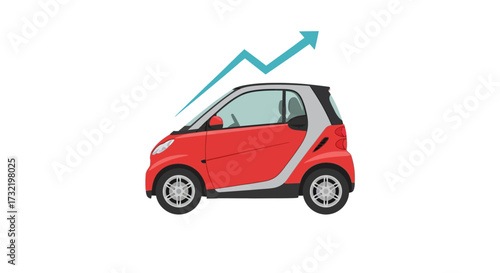 Illustration of a compact car with a rising arrow, portraying success and financial growth