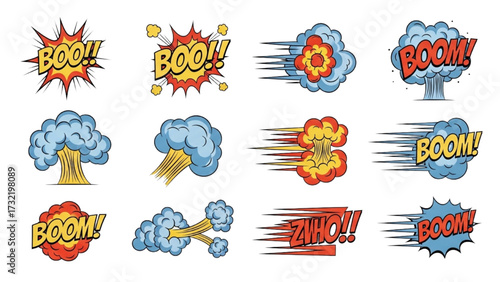 Comic Boom Effect Line Elements – Cartoon Speech Bubble Vector Illustration Set AI EPS PNG JPEG