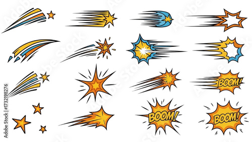 Comic Boom Effect Line Elements – Cartoon Speech Bubble Vector Illustration Set AI EPS PNG JPEG