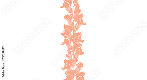 Peach-colored snapdragon-like flower stalk, vertical composition