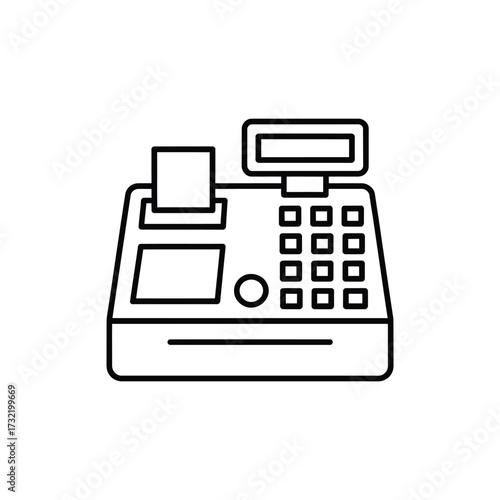 Simple line art icon of a vintage cash register
