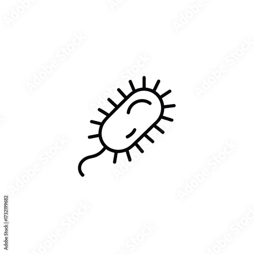 Simple line drawing of a happy bacterium with flagellum
