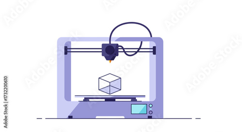 Illustration of a 3D Printer Creating a Cube.