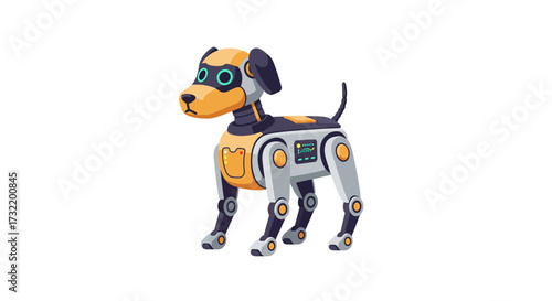 Cartoon Robotic Dog with Yellow and Gray Body.