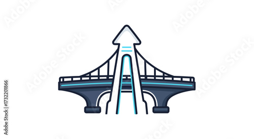Vector representation of a stylized bridge with an upward arrow accentuating future direction
