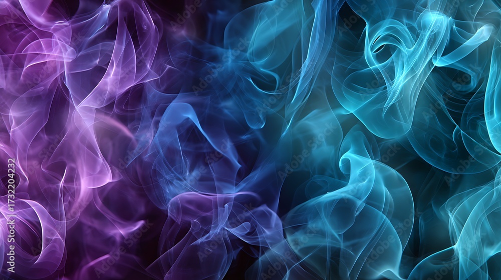 Fototapeta premium Abstract Colorful Smoke Patterns in Vivid Purple and Blue Against a Dark Background for Creative Design Projects