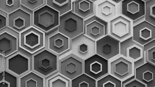 Abstract Hexagon Pattern Background in Grayscale, Geometric Shapes, Modern Design, Digital Art.
