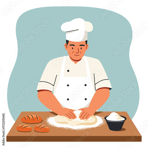 Cook kneading dough on counter