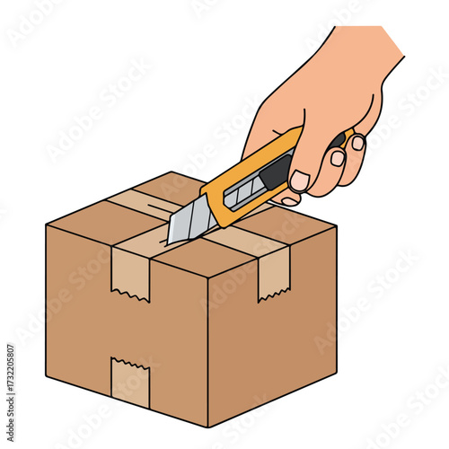 Hand opening taped brown box with retractable blade cutter