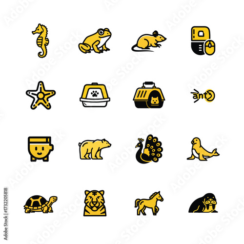 Collection of diverse cute animal icons for pet care and wildlife themes