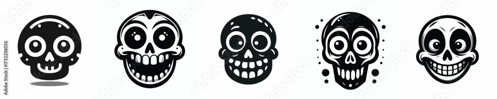Fototapeta premium black and white vector cute halloween skull