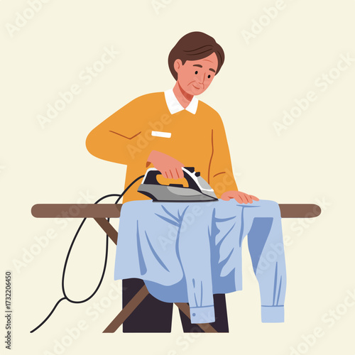 Adult ironing light blue shirt