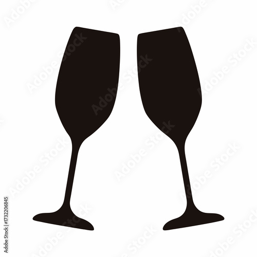 Silhouette of Two Wine Glasses Clinking Together in Celebration Graphic Design