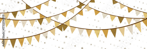 EPS 10 vector illustration of seamless gold colored garlands and confetti of stars on white background for sylvester party or carnival template usage