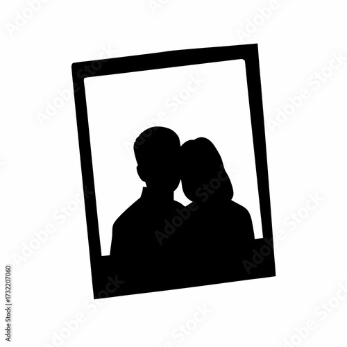 Silhouette of a loving couple framed within a polaroid picture snapshot