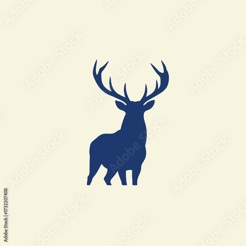 Wallpaper Mural Stylized dark blue deer silhouette with large antlers on light cream background Torontodigital.ca