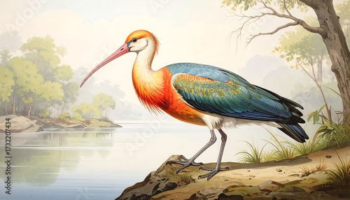 Bird by a tranquil river