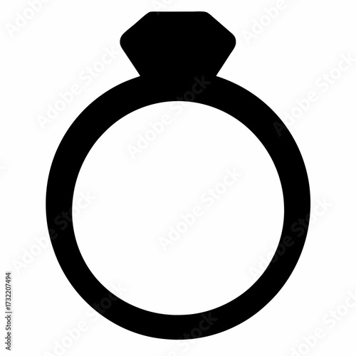 Simple black and white vector illustration of a diamond ring on white
