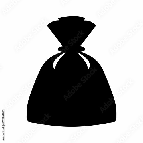 Silhouette of a tied sack or bag, isolated on white background
