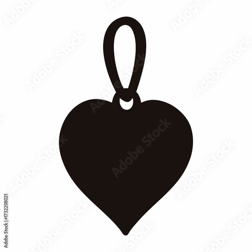 Simple solid black heart pendant with loop, isolated against white backdrop