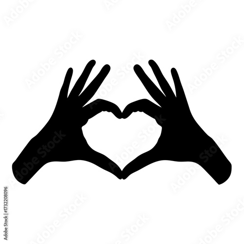 Two hands forming a heart shape in silhouette against a white background