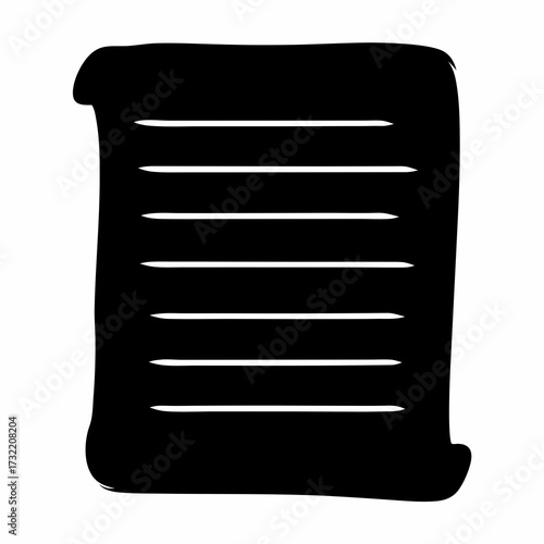 Hand drawn doodle black silhouette of ancient scroll with horizontal lines