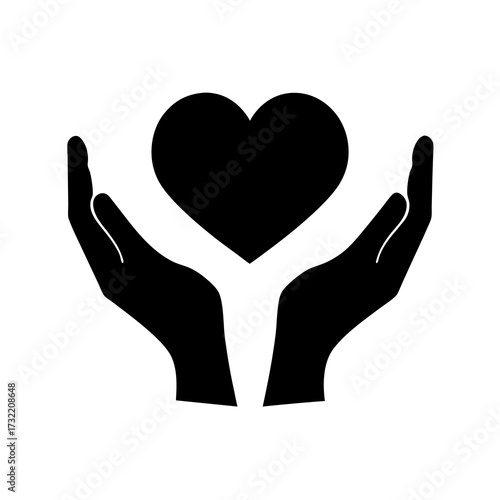 A caring pair of hands holding a heart shape in black and white