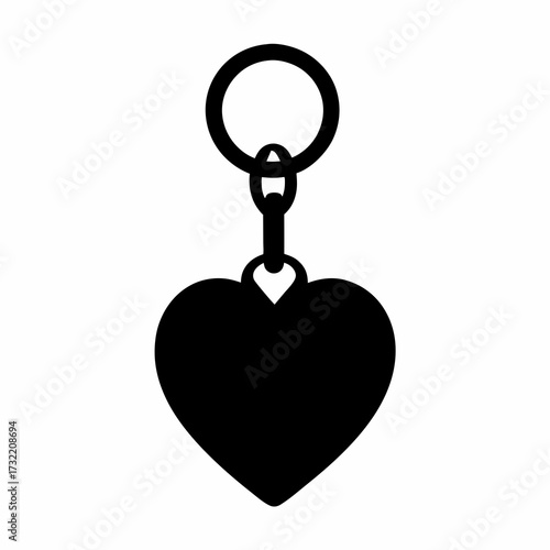 Simple black and white illustration of a heart shaped keychain object