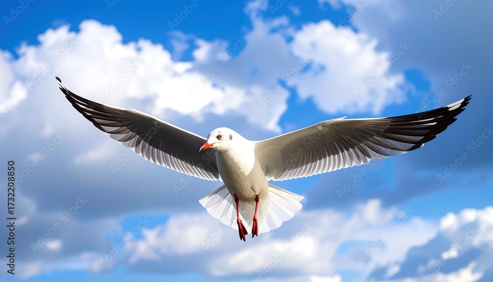 Fototapeta premium A seagull soaring in a vibrant blue sky (2)
