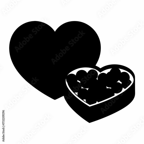 Elegant Black and White Silhouette of a Heart Shaped Chocolate Box