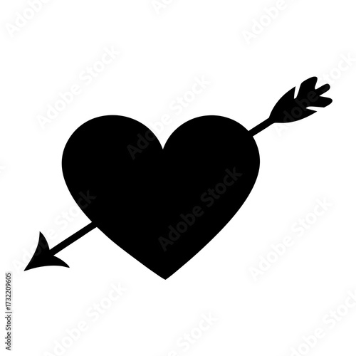 Simple depiction of a black heart pierced by an arrow on white