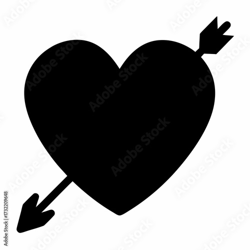 Black Heart with Arrow Illustration of Love, Romance, and Valentines