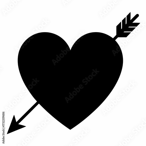 Simple graphic illustration of a black heart with an arrow through it