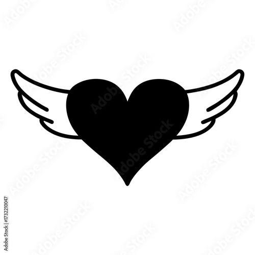 Vector image of a flying heart with wings on a white background