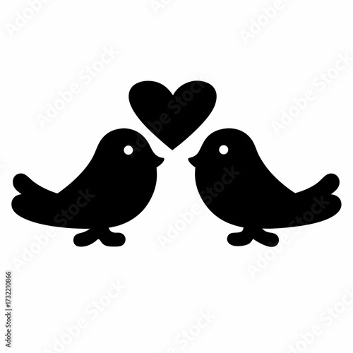 Pair of stylized birds with heart shape symbolizing love and affection