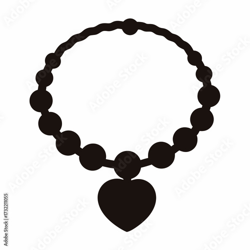 Elegant silhouette of a beaded necklace with heart shaped pendant