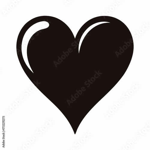Simple glossy black heart on white background, symbol of love and affection