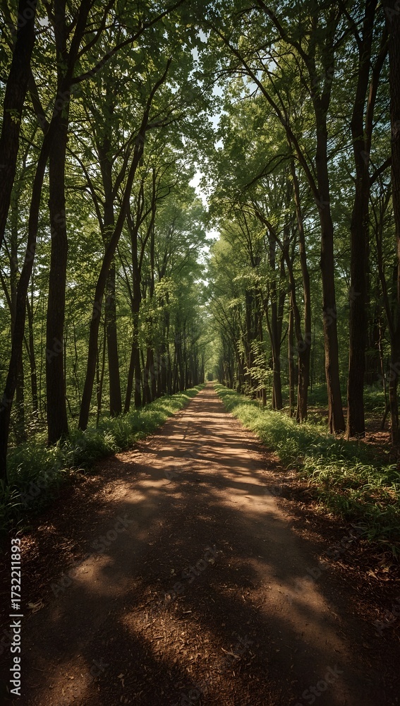 Fototapeta premium Quiet Forest Path with Dappled Sunlight
