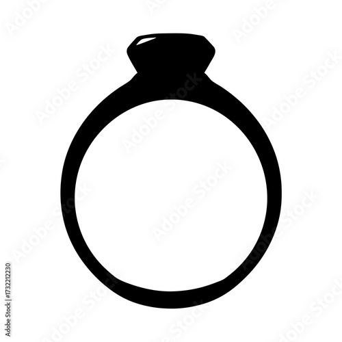 Simple minimalist graphic illustration of a black engagement ring silhouette on white