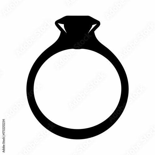 Classic and elegant silhouette of a diamond engagement ring on white background