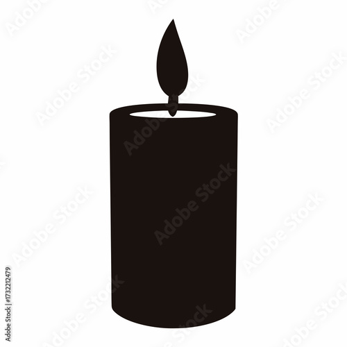 Simple black candle icon with flickering flame on a white background