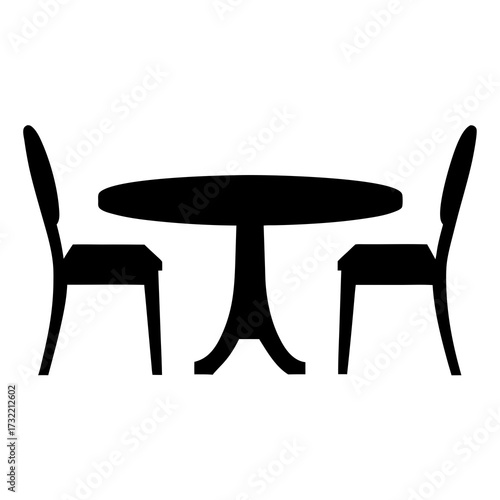 Silhouette illustration of a round dining table with two chairs for meals