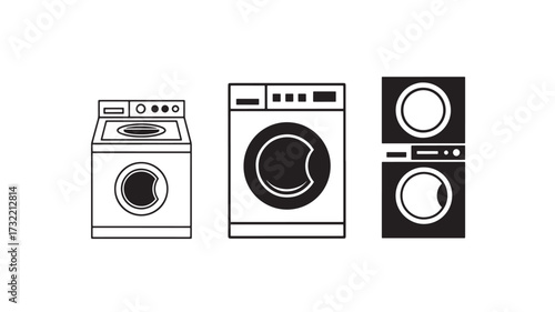 Set of washing machine icons simple flat vector design element for web and mobile apps isolated on white background