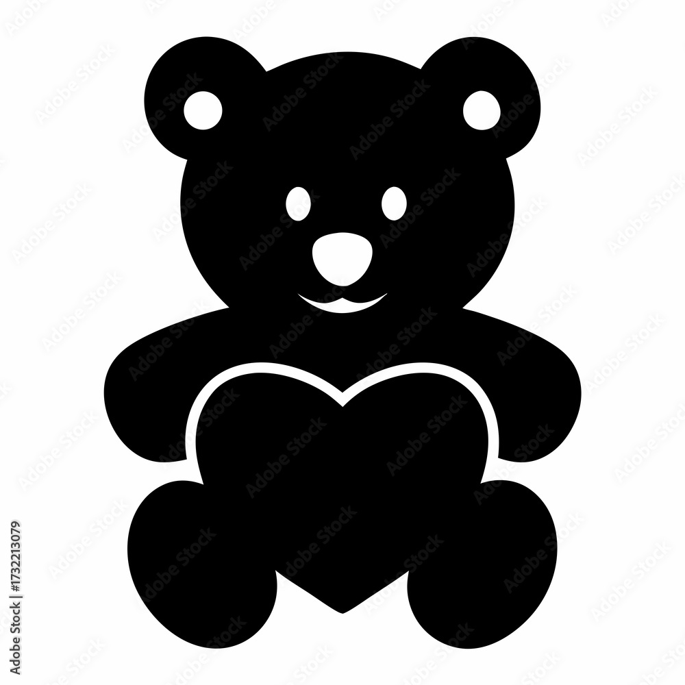 Fototapeta premium Stylized black teddy bear holding a heart, representing love and affection