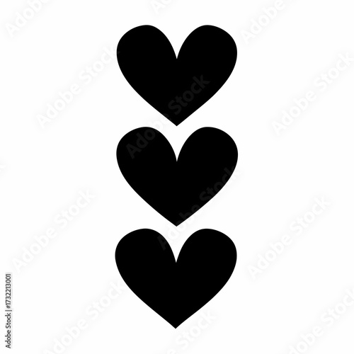Three hearts stacked vertically in black on a white background simple design